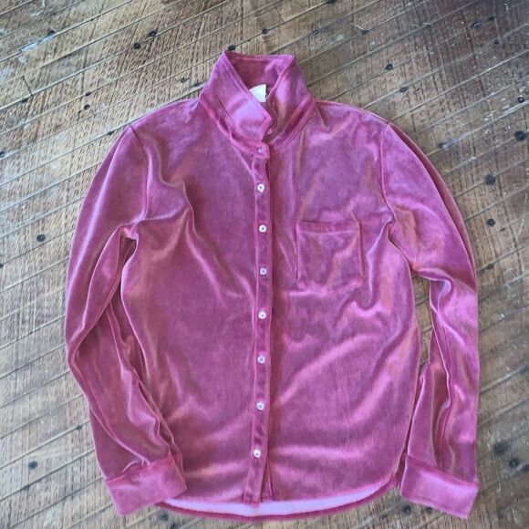 White Cloud pink velvet button down soft normcore S shirt - Picture 3 of 3